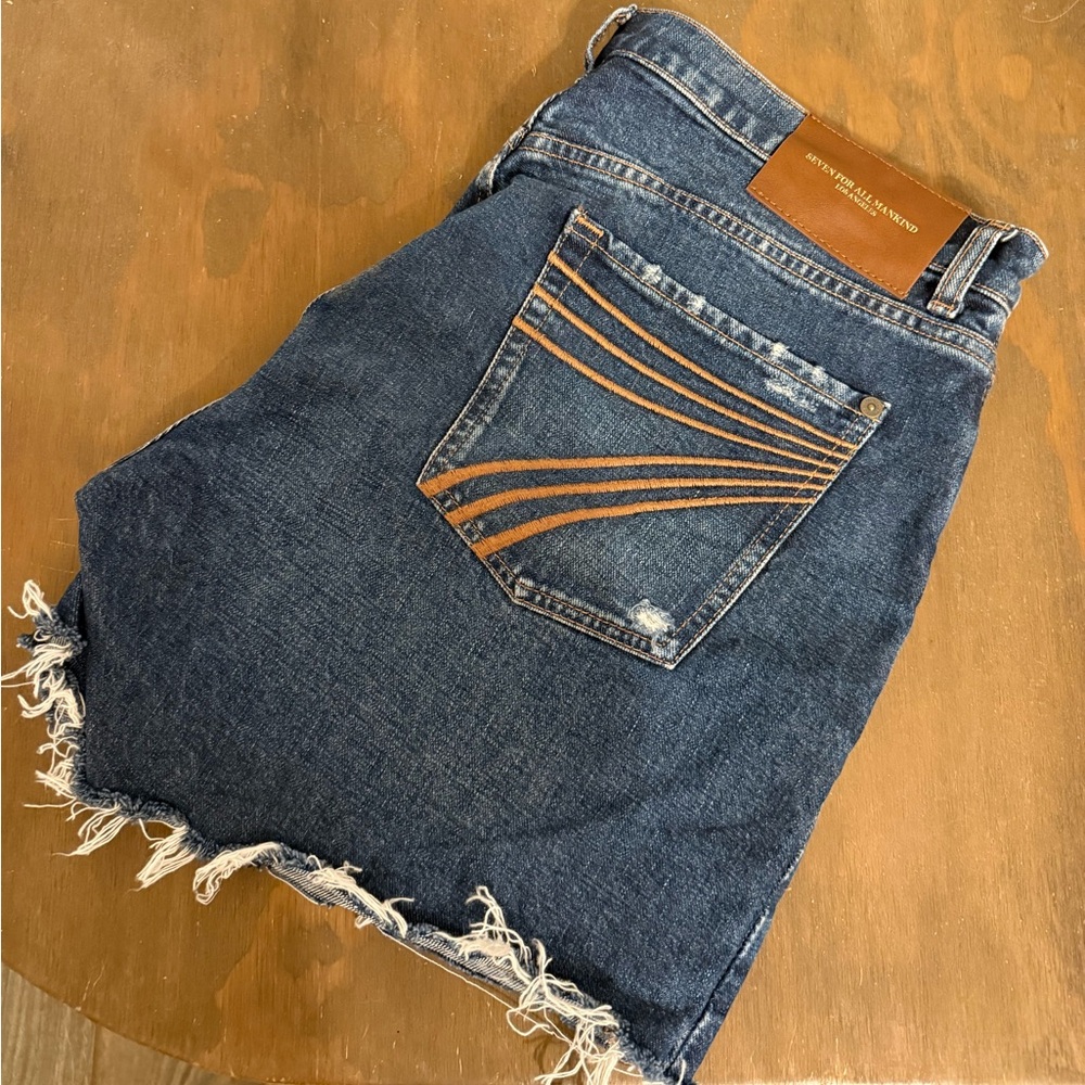 7 For All Mankind Distressed Blue Jeans with Brown Accents